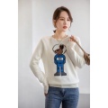 Space rabbit round neck wool inlaid pullover sweater