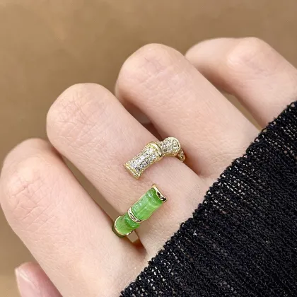 New Chinese Style Green Bamboo Zircon Open Rings