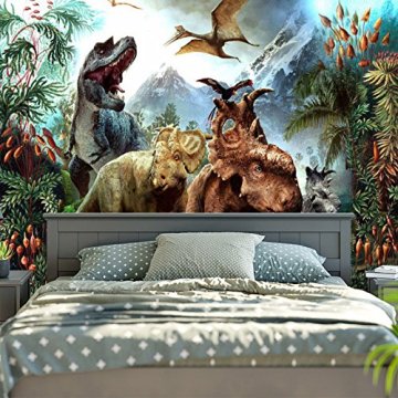 Dinosaur Tapestry Wall Hanging Wild Anicient Animals Wall Tapestry Tropical Rain Forest Jungle Natural Wall Blanket Home Decor
