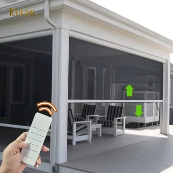 Windproof Motorized Vertical Drop Awning Shades for Outdoor Restaurants
