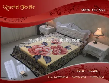 Polyester flower print raschel blanket