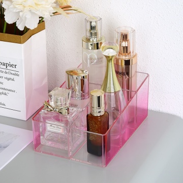 Étui organisateur de maquillage en plastique à gradient rose transparent pour les pinceaux et le parfum
