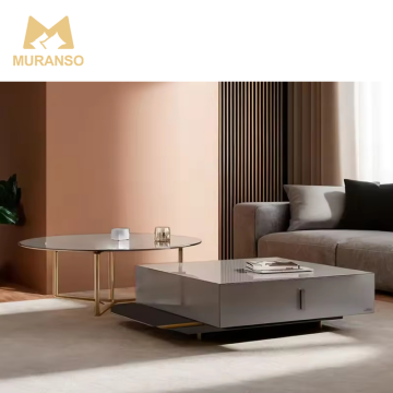 Golden Metal Frame Modern Coffee Table with Tempered Glass Top for Living Room Furniture