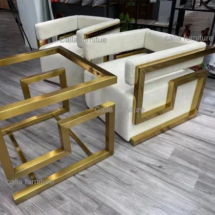 S Shape Gold Stainless Steel Frame Luxury Upholstered Accent Chair