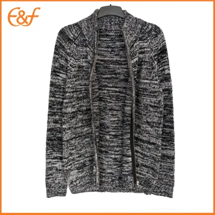 Full Zip Fancy Yarn Cardigan Sweater for Men