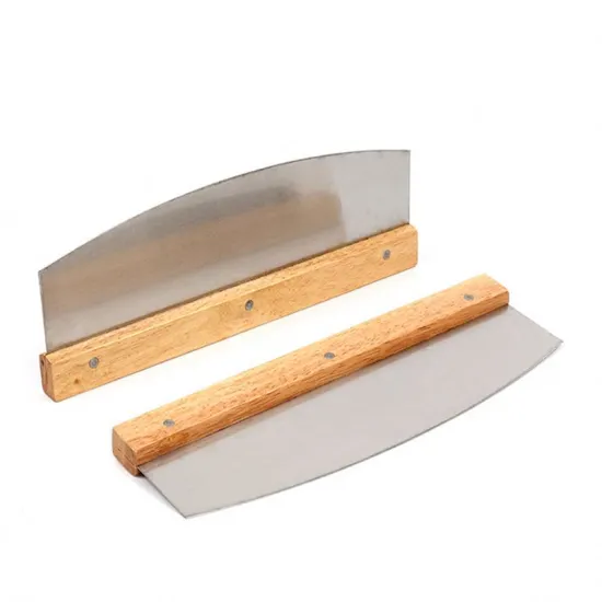 Hot Sale 32.2cm Sharp Stainless Steel Pizza Cutter Pizza Rocker Knife with Oak Wood Handle