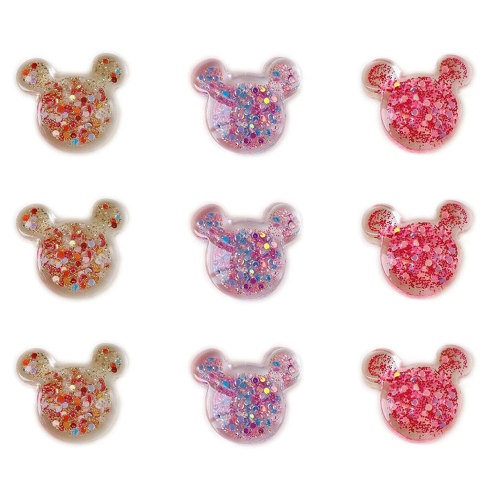 Kawaii Resin Glitter Filled Mouse Head Flatback Cabochon Art Supply Decoration Charm Craft Jewelry Making