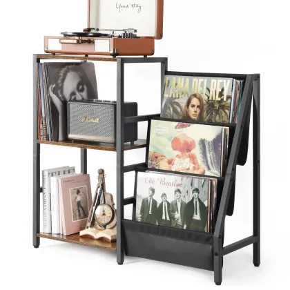 Retro Carbon Steel Standing Vinyl Record Holder with Storage