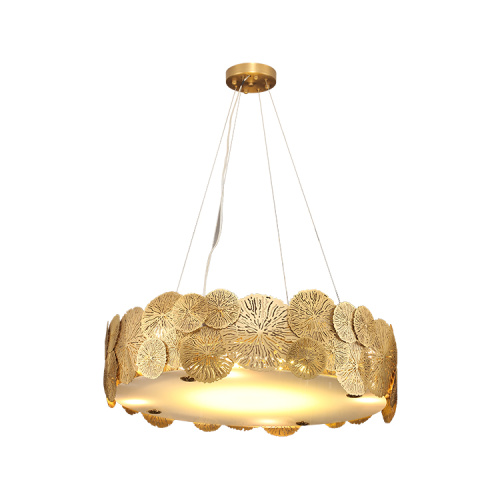 Round Copper Glass Led Chandelier Pendant Light