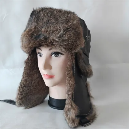 Leather Russian Ushanka Winter Fur Hat Aviator Fur Hats