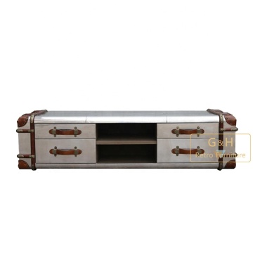 Metal Rectangular Cargo Container Coffee Table and TV Stand Set