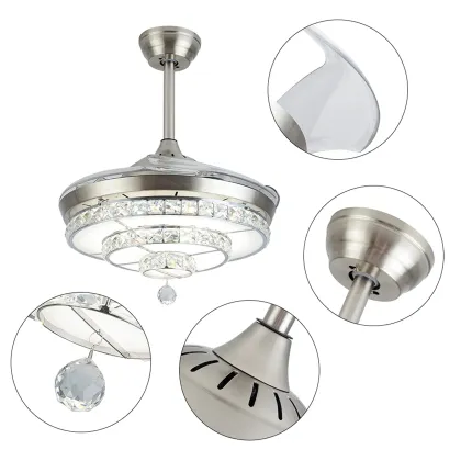 Retractable Electric Ceiling Fan Lamp with Crystal Light
