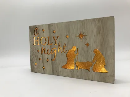 Battery Operated Holy Family Wooden Frame Christmas Lights