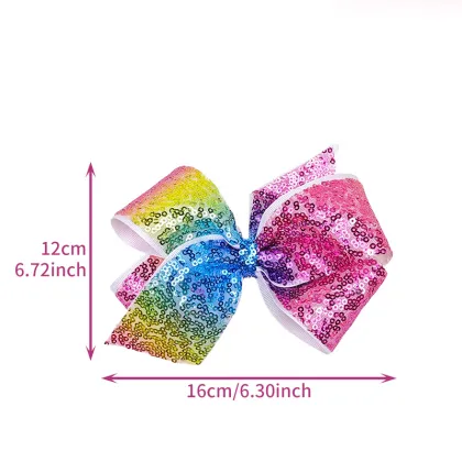 Rainbow Gradient Sequin Bow Hair Clip for Little Girl Mermaid with Colorful Fabric