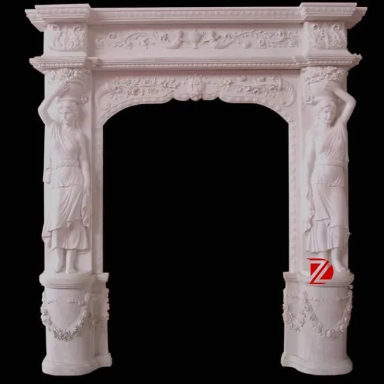 stone door surround with lady statue