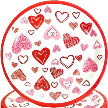 Red Heart Disposable Paper Plates for Valentine's Day, Weddings, and Anniversaries - 24 Pcs
