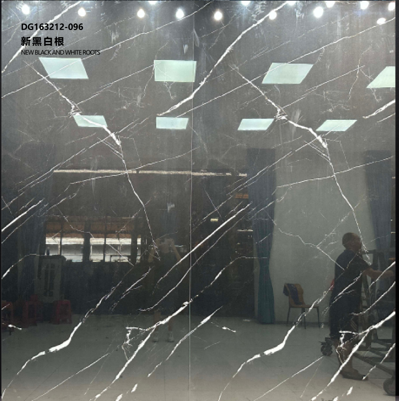 Black and white root marble textured sintered stone