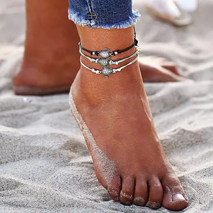 Beach-inspired Boho Anklets with Sea Turtle Design: Stylish Foot Jewelry for Women and Girls