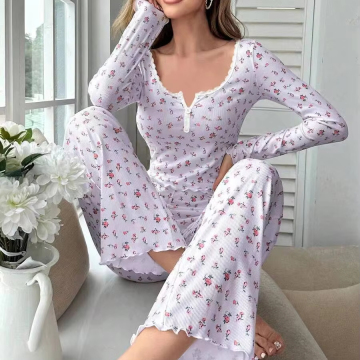 Ladies Sexy Pajamas: Home Wear Casual Fashion Long Sleeve Trousers - Two Sets