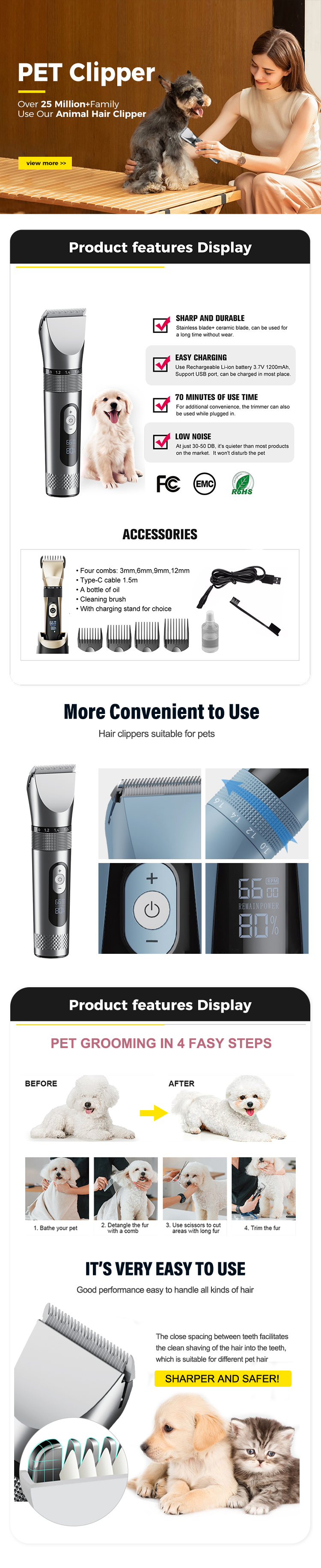High quality small area pet hair grooming trimmer