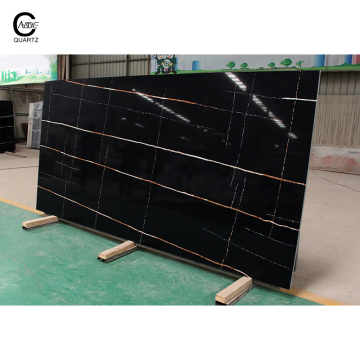 High-Quality Factory-Produced Black and Gold Textured Artificial Quartz Stone Countertops