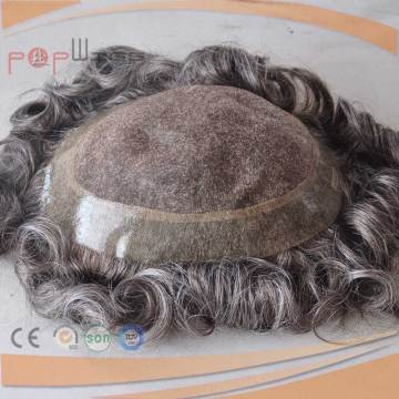 PU Border Human Hair Grey Color Mixed Black Color Hair Piece