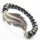 Hematite 8MM Round Beads Stretch Gemstone Bracelet with Diamante feather alloy Piece