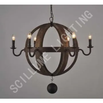 6 lights Iron wooden old aged rustic chandelier