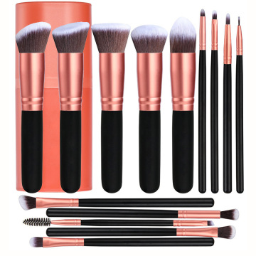 2024 Best Selling 14-Pcs Black Professional Vegan Hair & Eye Shadow Foundation Brush Set