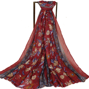 2021 Women's Viscose Scarf: Flower Pattern Shawl, Printed Hijab, Voile Wrap Scarves