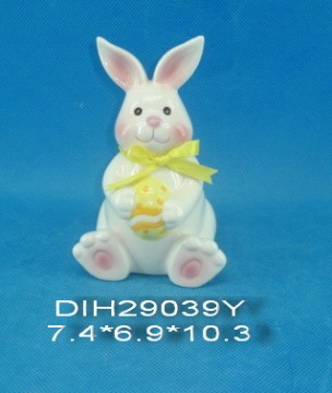 Hand-Painted Ceramic Rabbit with Ribbon Decoration
