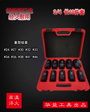 10pc 3/4" Drive Deep Wall Metric Impact Socket Set