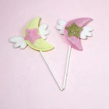 Moon with Wings Cupcake Topper Decorations for Happy Birthday Cakes