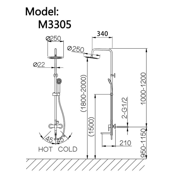 Zinc Alloy Shower Mixer with Chrome Finish