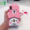 Protecteur de téléphone en silicone rose lapin mignon avec support