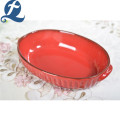 Microwave safe oval corrugated carving ceramic bakeware set