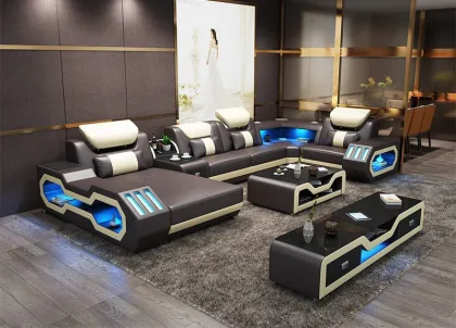 Modern Smart Leather Sofa Set with Built-in USB Music Speaker