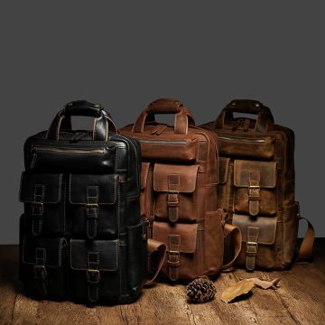 British Style Large Capacity Leather Backpack for Travel and Outdoor Activities