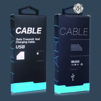 Paper data cable packaging box with a hook