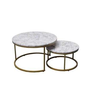 JUSTHOME Modern Home Living Room Black Nesting 2-Piece Tea & Coffee Table Set