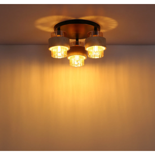 Vintage Round Ceiling Light Travertine Brass