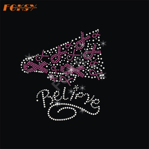 Believe Pink Ribbon Iron on Rhinestone Motif