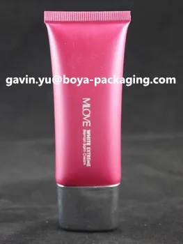 flat plastic tube cosmetic container with screw metalized cap
