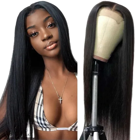 130% 150% 180% 200% Wholesale 4x4 Lace Closure Wig Vendors, 100%Aligned Cuticle Wig 4x4 Closure Natural Straight Human Hair Wigs