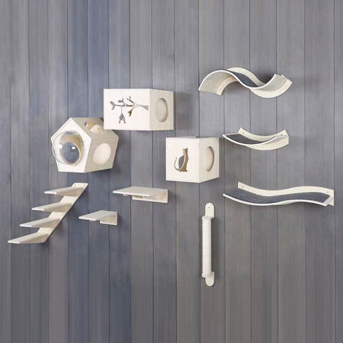 Modern Large Wall Wooden Cat Climbing Scratching Tree