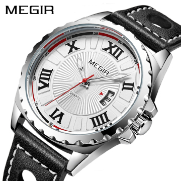 Men's Megir 1019 Big Dial Quartz Watch with Leather Strap