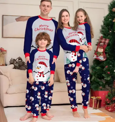 Cartoon Family White Snowman Christmas Pajamas for Three and Four