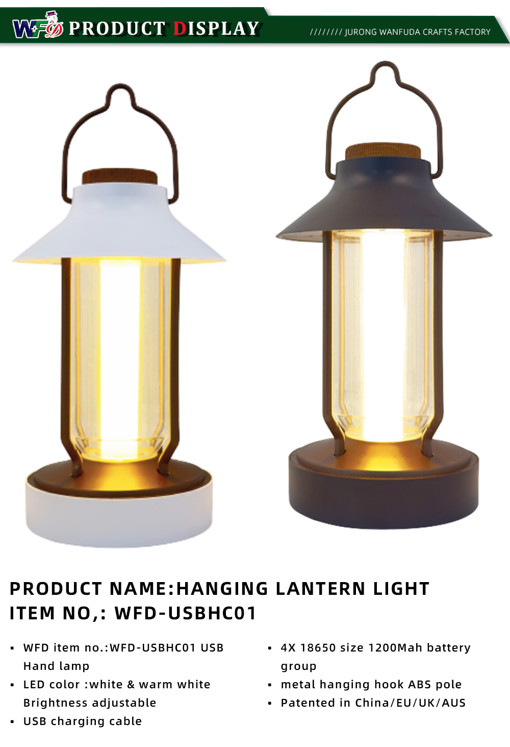 1-HANGING LANTERN LIGHT ITEM NO WFD-USBHC01-x