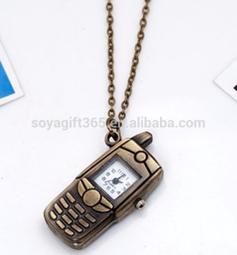 Antique Bronze Cartoon Mobile Phone Pocket Watch Sweater Necklace