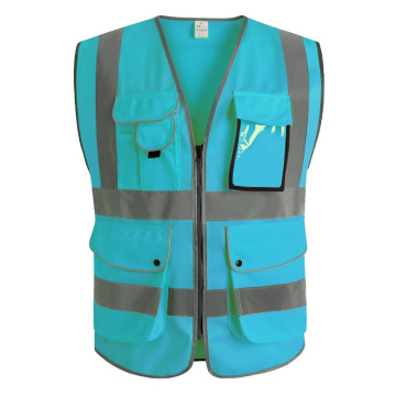 Reflecterend verkeerspolyester veiligheidsvest met 8 pocket